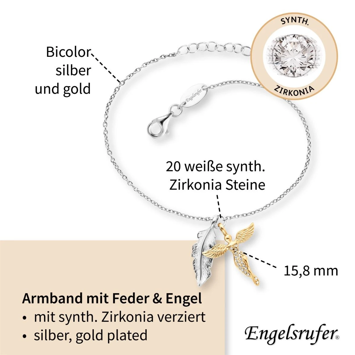 Engelsrufer Armband silber mit Feder und Schutzengel vergoldet Anhänger Engelsrufer Armband Silber Mit Feder Und Schutzengel Vergoldet Anhänger -Engelsrufer Kette Verkäufe erb feder angel big4