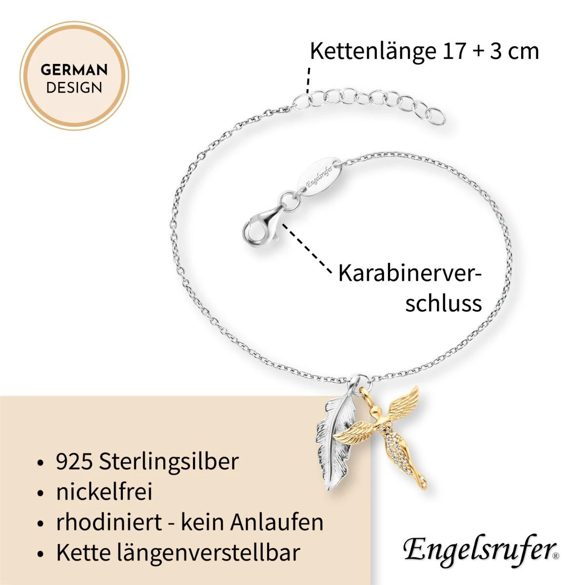 Engelsrufer Armband silber mit Feder und Schutzengel vergoldet Anhänger Engelsrufer Armband Silber Mit Feder Und Schutzengel Vergoldet Anhänger -Engelsrufer Kette Verkäufe erb feder angel big5