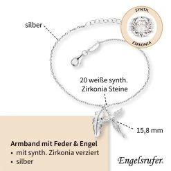 Engelsrufer Damen-Armband Silber Mit Feder Anhänger Und Schutzengel Mit Zirkonia -Engelsrufer Kette Verkäufe erb feder angel zi4