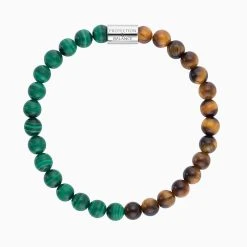 Engelsrufer Damen Stretch-Armband Mit Schmuckgravur Silber Malachit Und Tigerauge - S / M