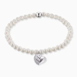Engelsrufer Damen-Armband Silber Anhänger Herz Flügel Und Süßwasserperlen