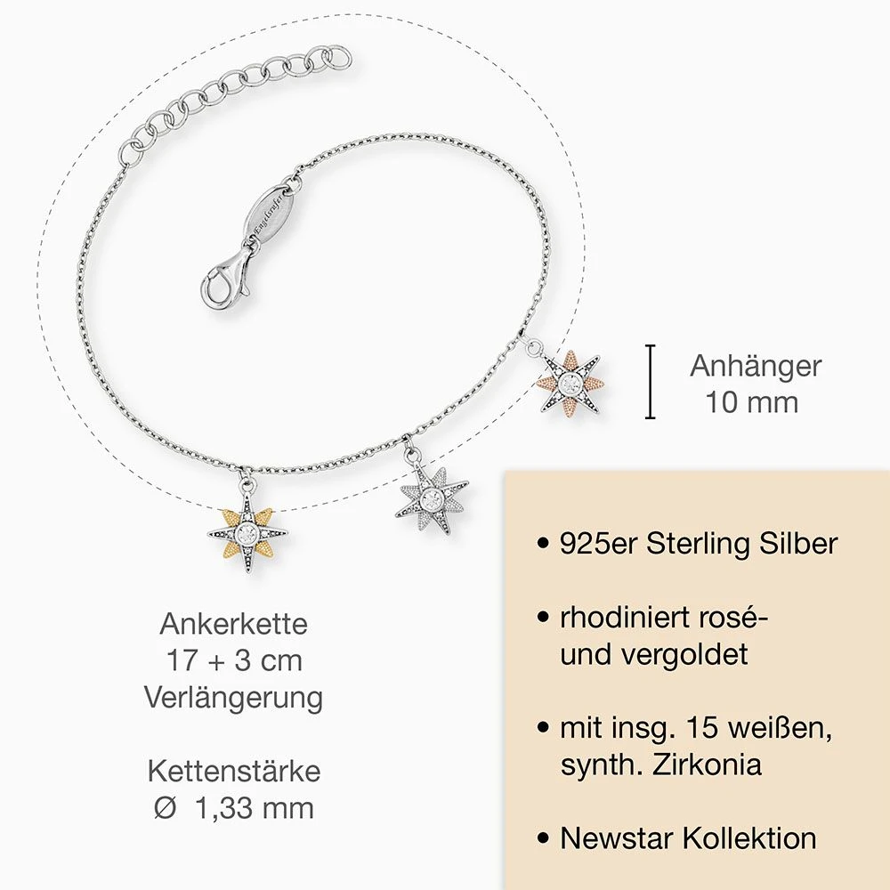 Engelsrufer Silber Armband Stern Tricolor mit Zirkoniasteinen Engelsrufer Silber Armband Stern Tricolor Mit Zirkoniasteinen -Engelsrufer Kette Verkäufe erb newstar zi tri 6 de
