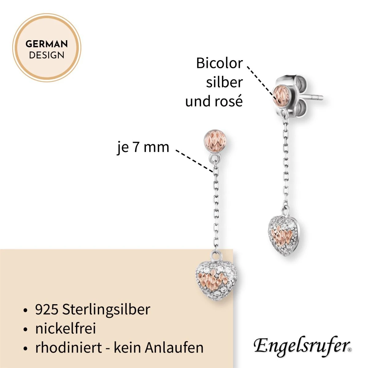 Engelsrufer Ohrhänger mit Stecker Herz Anhänger bicolor silber, rosegold und Zirkonia Engelsrufer Ohrhänger Mit Stecker Herz Anhänger Bicolor Silber, Rosegold Und Zirkonia -Engelsrufer Kette Verkäufe ere darling zi bir5