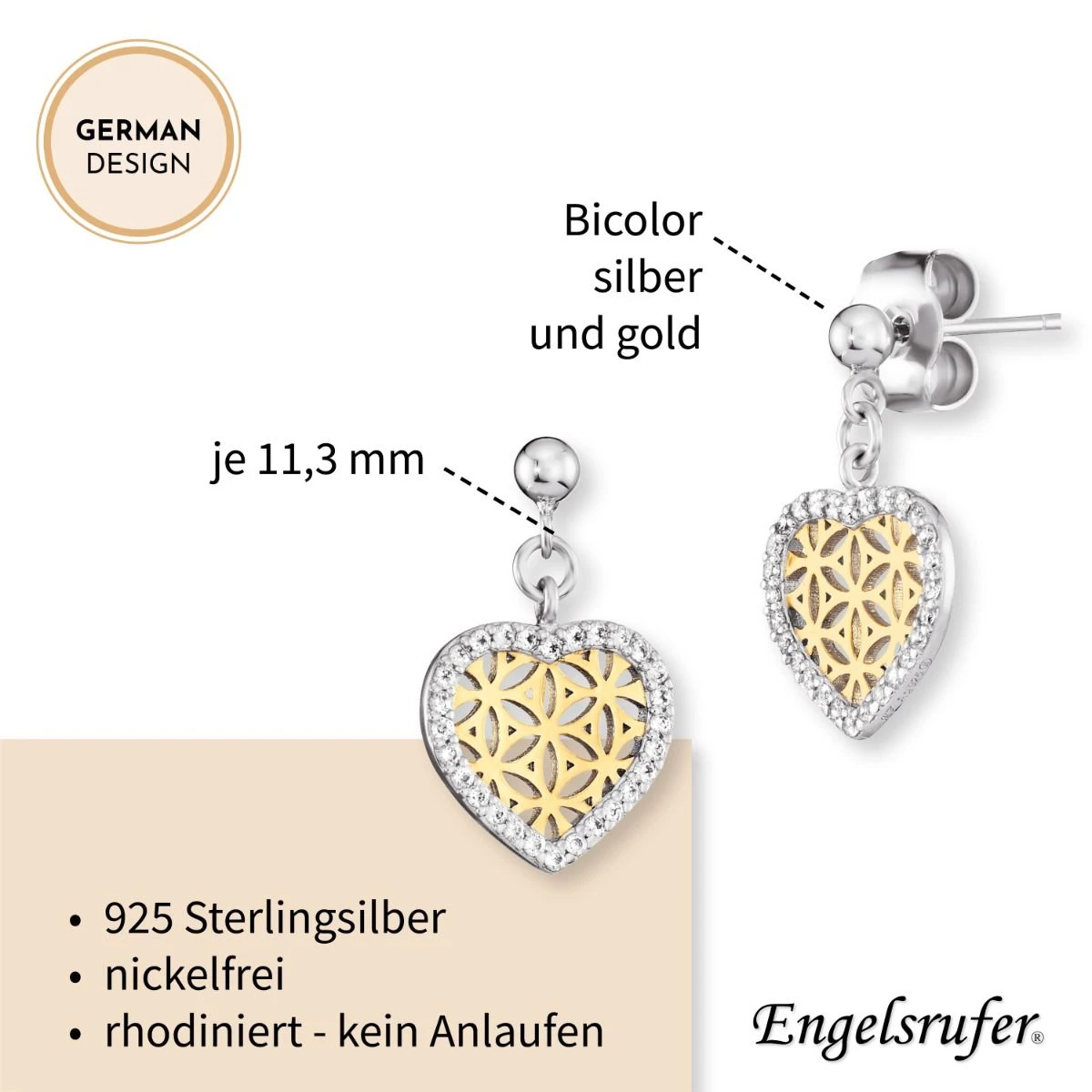 Engelsrufer Ohrringe Lebensblume in Herz Form silber und gold Engelsrufer Ohrringe Lebensblume In Herz Form Silber Und Gold -Engelsrufer Kette Verkäufe ere heartlifl zi big5