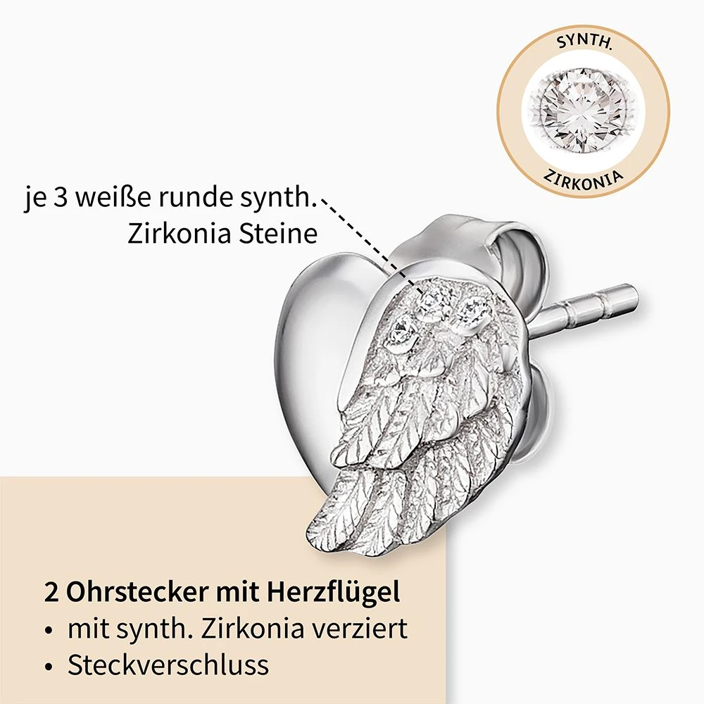 Engelsrufer Ohrstecker Herzflügel Symbol mit Zirkoniasteinen silber Engelsrufer Ohrstecker Herzflügel Symbol Mit Zirkoniasteinen Silber -Engelsrufer Kette Verkäufe ere lilheartwing st2 1