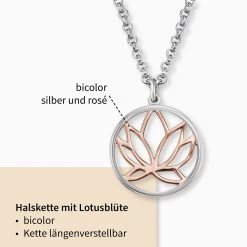 Engelsrufer Damen Silberkette Mit Anhänger Lotus Mit Zirkonia Steinen Und Roségold Details -Engelsrufer Kette Verkäufe ern lillotus bicor2