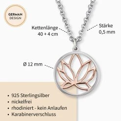 Engelsrufer Damen Silberkette Mit Anhänger Lotus Mit Zirkonia Steinen Und Roségold Details -Engelsrufer Kette Verkäufe ern lillotus bicor3