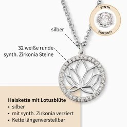 Engelsrufer Damen Silberkette Mit Lotus Anhänger Besetzt Mit Zirkonia Steinen -Engelsrufer Kette Verkäufe ern lotus zi2