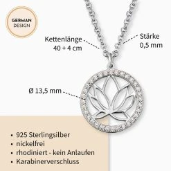 Engelsrufer Damen Silberkette Mit Lotus Anhänger Besetzt Mit Zirkonia Steinen -Engelsrufer Kette Verkäufe ern lotus zi3