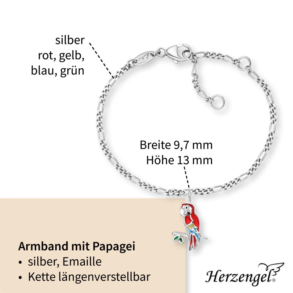 Engelsrufer Mädchen Kinderarmband Silber mit Papagei Engelsrufer Mädchen Kinderarmband Silber Mit Papagei -Engelsrufer Kette Verkäufe heb parrot4