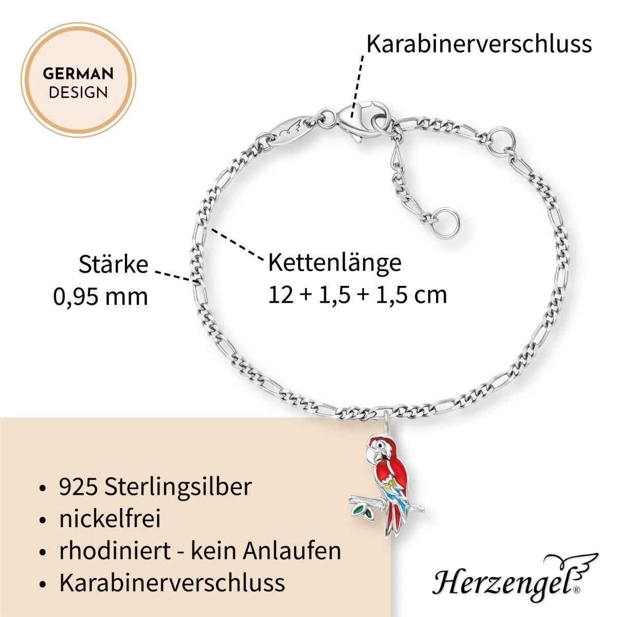 Engelsrufer Mädchen Kinderarmband Silber mit Papagei Engelsrufer Mädchen Kinderarmband Silber Mit Papagei -Engelsrufer Kette Verkäufe heb parrot5