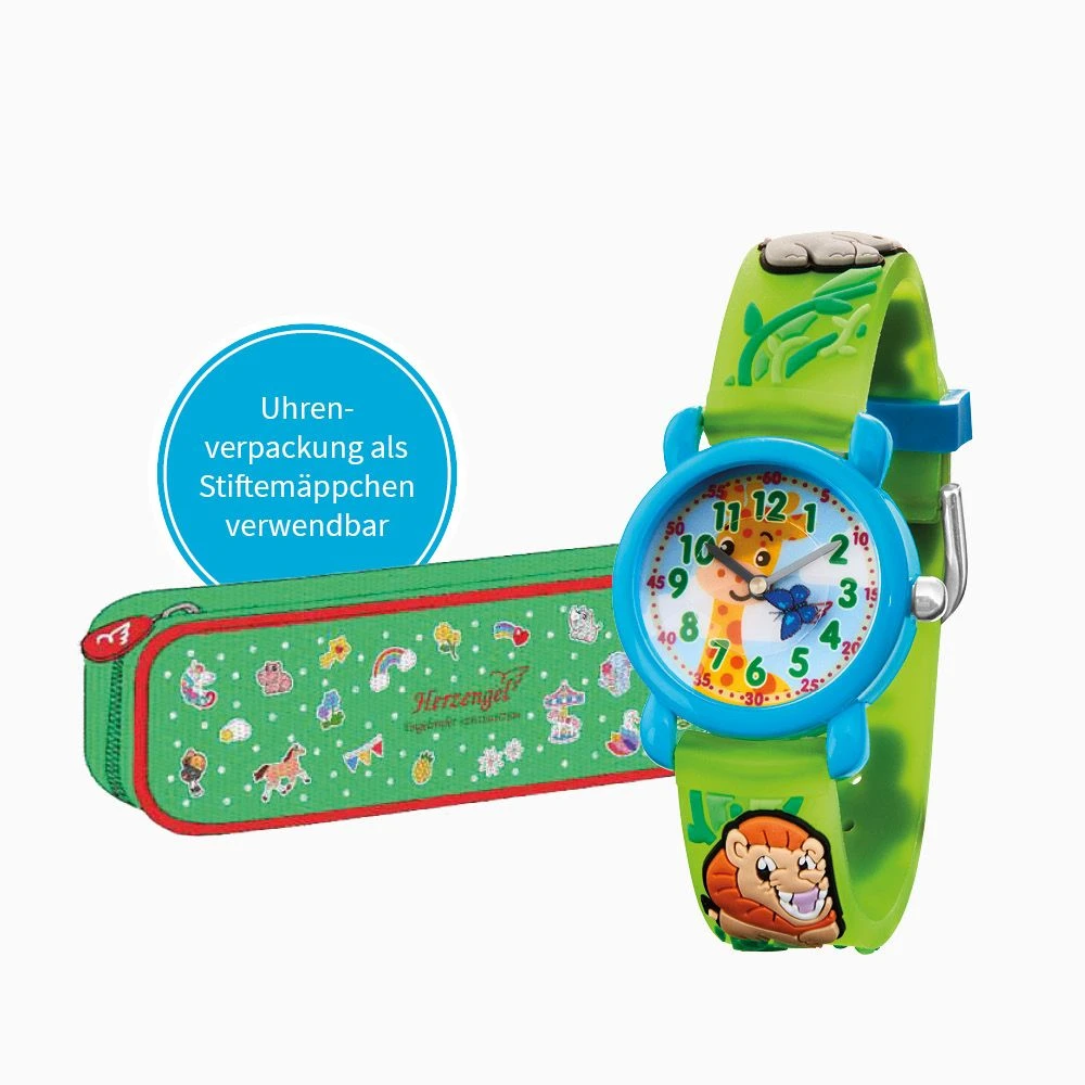 Engelsrufer Kinder Uhr analog Löwe, Giraffe, Nashorn Zoo mit Stiftemäppchen Engelsrufer Kinder Uhr Analog Löwe, Giraffe, Nashorn Zoo Mit Stiftemäppchen -Engelsrufer Kette Verkäufe hewa zoo 1 2